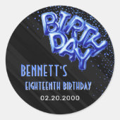 Sticker Rond Ballons à huile bleue Anniversaire (Devant)