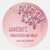 Sticker Rond Ballons à huile d'or rose Anniversaire (Devant)