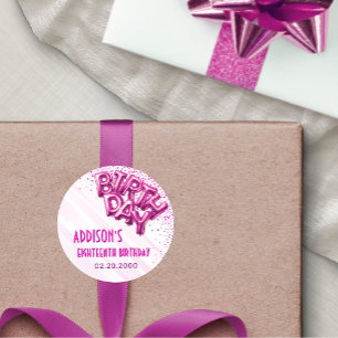 Sticker Rond Ballons à huile rose Anniversaire