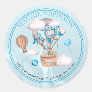 Sticker Rond Ballons Animaux de la Savane avec Adresse de Retou