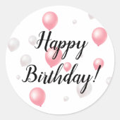 Sticker Rond Ballons blancs rose pastel Joyeux anniversaire (Devant)