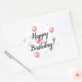Sticker Rond Ballons blancs rose pastel Joyeux anniversaire (Enveloppe)