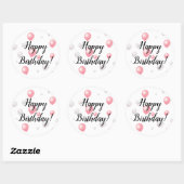 Sticker Rond Ballons blancs rose pastel Joyeux anniversaire (Feuille)