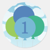 Sticker Rond Ballons bleu vert moderne Baby Boy Premier anniver (Devant)