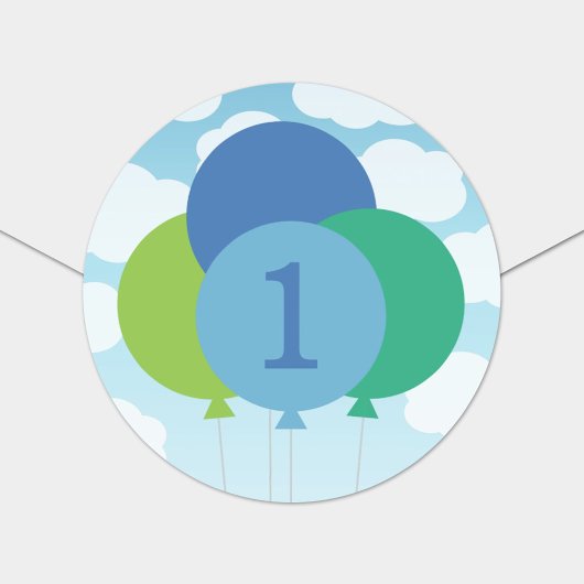 Sticker Rond Ballons bleu vert moderne Baby Boy Premier anniver