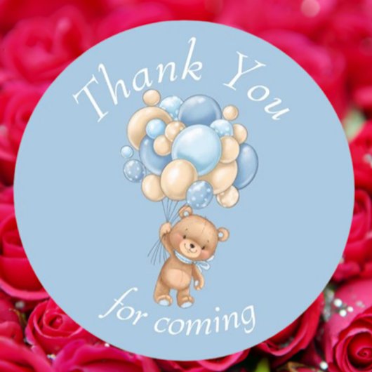 Sticker Rond Ballons Bleus Teddy Bear Merci