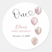 Sticker Rond Ballons Blush fille premier anniversaire (Devant)