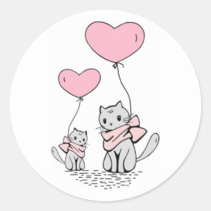 STICKER ROND BALLONS COEUR ROSE VALENTINE AVEC CUISINE GRIS
