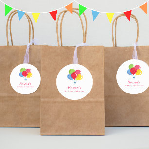 Sticker Rond Ballons colorés Filles personnalisées Anniversaire