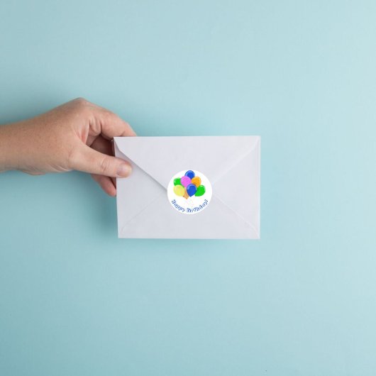 Sticker Rond Ballons d'anniversaire colorés Joyeux anniversaire