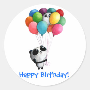 Sticker Rond Ballons d'anniversaire Panda Bear