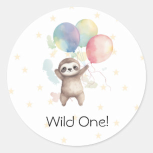 Sticker Rond Ballons d'aquarelle mignonne Sloth Wild un anniver