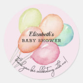 Sticker Rond Ballons d'aquarelle sur Baby shower rose (Devant)
