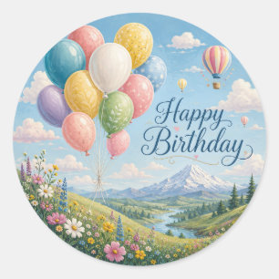 Sticker Rond Ballons de Anniversaire Fantaisistes