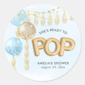 Sticker Rond Ballons de Baby shower floral "Prêt à pop" (Devant)