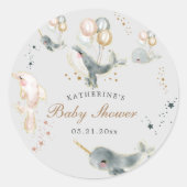 Sticker Rond ballons de baleines magiques étoiles baby shower (Devant)