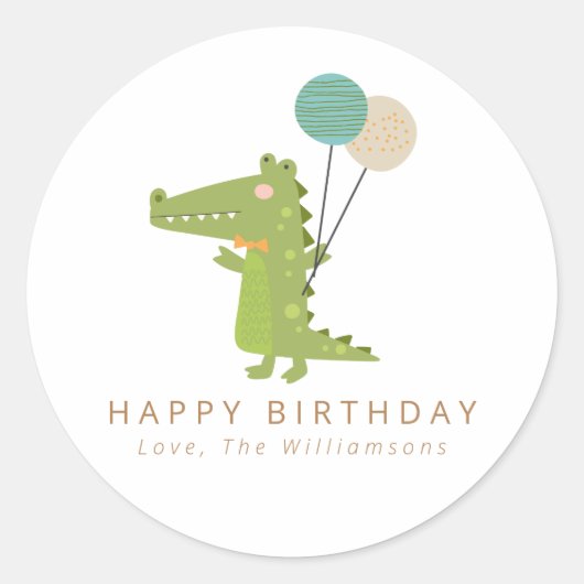 Sticker Rond Ballons de crocodile mignonne Anniversaire personn (Devant)