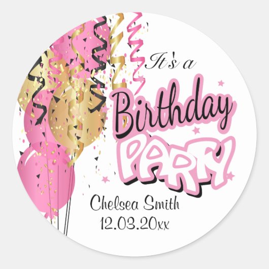 Sticker Rond Ballons de fête d'anniversaire - Classique rose (Devant)