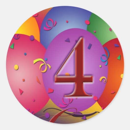 Sticker Rond Ballons de fête du 4e anniversaire (Devant)