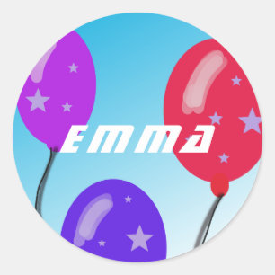 Sticker Rond Ballons de fête mignonne Nom des enfants Anniversa