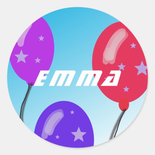Sticker Rond Ballons de fête mignonne Nom des enfants Anniversa (Devant)