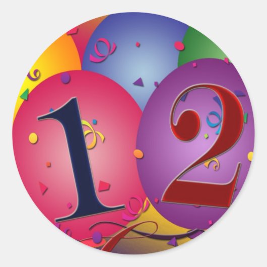Sticker Rond Ballons de joyeux anniversaire - 12ème (Devant)