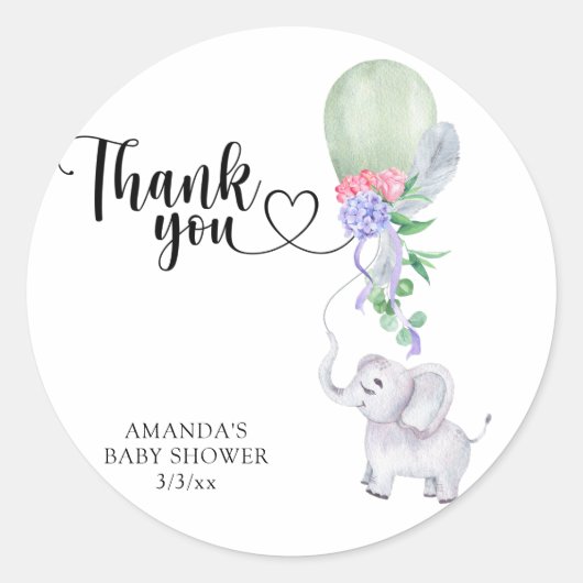 Sticker Rond Ballons de Merci et éléphant (Devant)