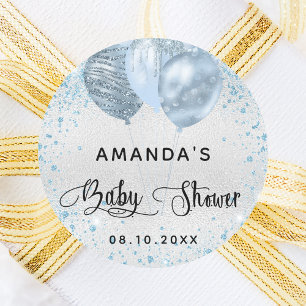 Sticker Rond Ballons de parties scintillant bleu baby shower