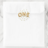 Sticker Rond Ballons Dorés & Confettis ONE Fête d'anniversaire (Sac)