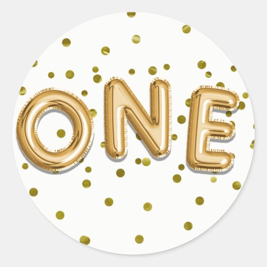 Sticker Rond Ballons Dorés & Confettis ONE Fête d'anniversaire (Devant)