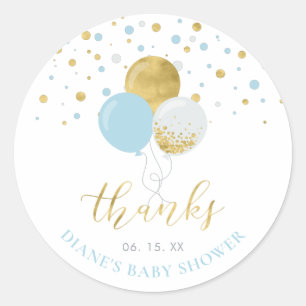 Sticker Rond Ballons dorés et bleu clair Cadeau de fête Merci