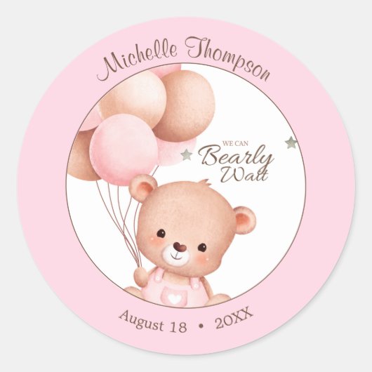Sticker Rond Ballons d'ours aquarelle rose  (Devant)