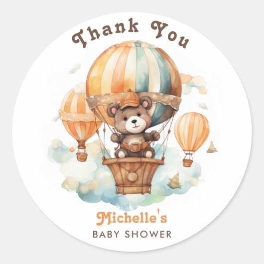 Sticker Rond Ballons d'ours d'aquarelle mignonne Merci (Devant)
