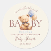 Sticker Rond Ballons d'ours en peluche mignon Boho bleu Rose Fl (Devant)