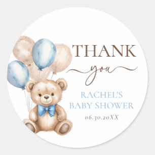 Sticker Rond Ballons d'ours en peluche mignons Baby shower Bl