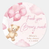 Sticker Rond Ballons d'ours en peluche rose Merci (Devant)