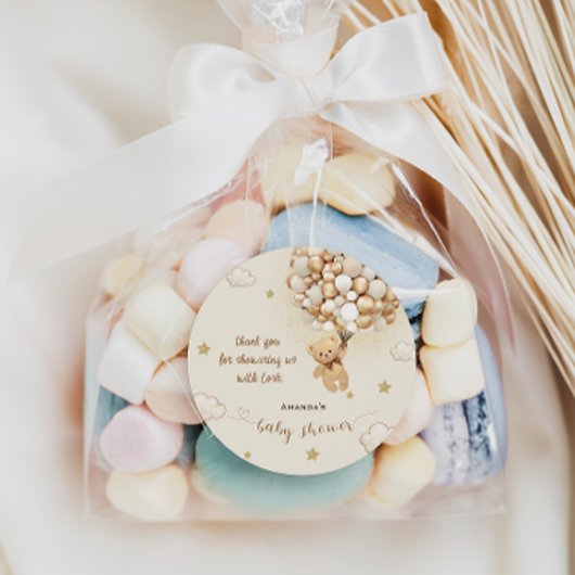 Sticker Rond Ballons d'ours Merci d'or beige