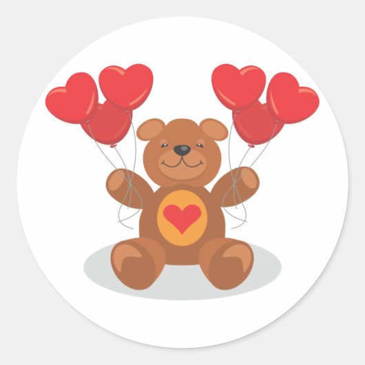 Sticker Rond Ballons du Coeur Rouge Amour Ours Saint Valentin (Devant)