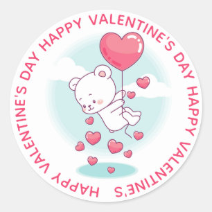 Sticker Rond Ballons en forme de cœur avec ours en peluche pour