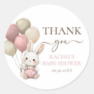 Sticker Rond Ballons lapins mignons   Baby shower rose fille