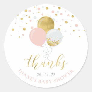 Sticker Rond Ballons Or & Rose   Cadeau de remerciement