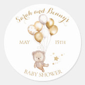 Sticker Rond Ballons Ours En Teddy Baby shower Favoriser La Déc (Devant)