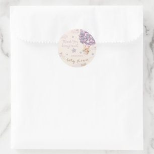 Sticker Rond Ballons Ours Mignons Rose Baby Shower Classique