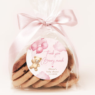 Sticker Rond Ballons ourson en peluche rose Merci beaucoup