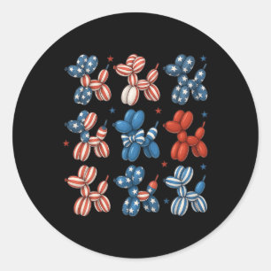 Sticker Rond Ballons Patriotique Cute Chien 4 juillet Américain