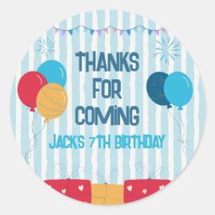 Sticker Rond Ballons rayés bleus Anniversaire garçons