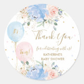 Sticker Rond Ballons rose bleu Baby shower Floral Twins (Devant)