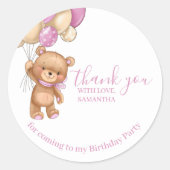 Sticker Rond Ballons ROSE Ours Teddy Joyeux Merci d'anniversair (Devant)
