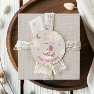 Sticker Rond Ballons roses Baigneuse Ourson Remerciements Baby