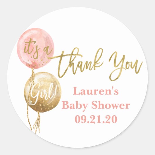 Sticker Rond Ballons roses fille baby shower (Devant)